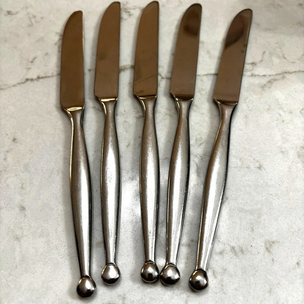 Farberware Dot Dinner Knives Set of 5 Stainless Flatware Replacement Contemporar